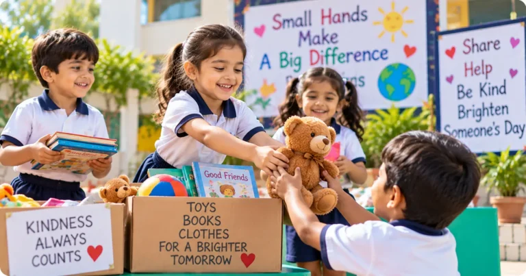 Children sharing and helping each other during a kindness activity