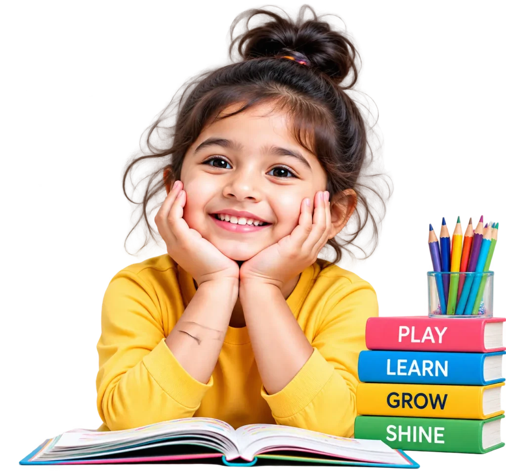 Little girl smiling during a hands-on learning activity at Krish Elite