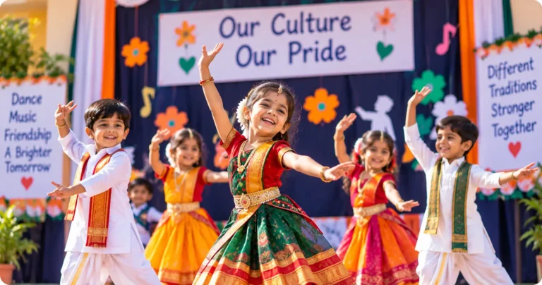 Children performing together at the school's annual cultural program