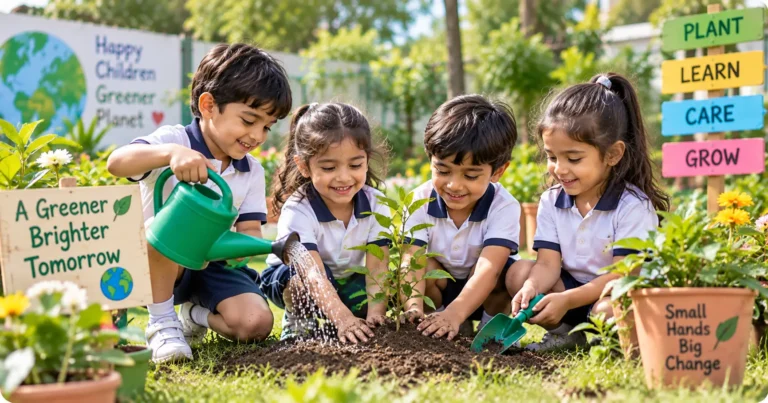 Children exploring plants and nature during an environment activity